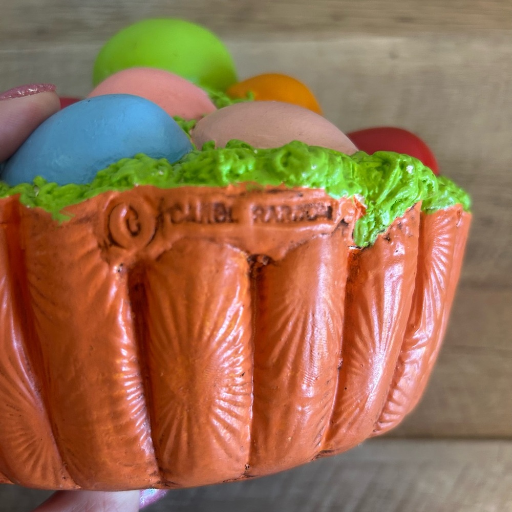 Easter Centerpiece Decor Hand Crafted Pottery Easter Egg Cupcake 6” Long 5” Tall - Picture 8 of 10